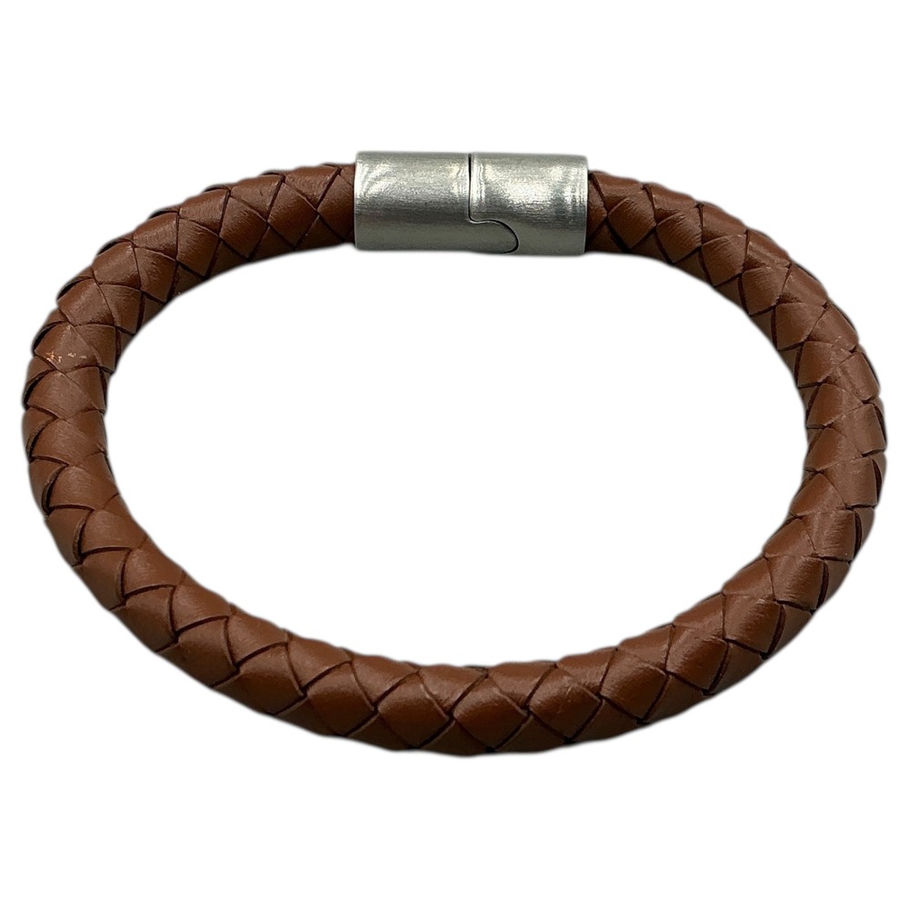 Mens Braided Leather Bracelet Magnetic Clasp Silver Tone Brown Casual